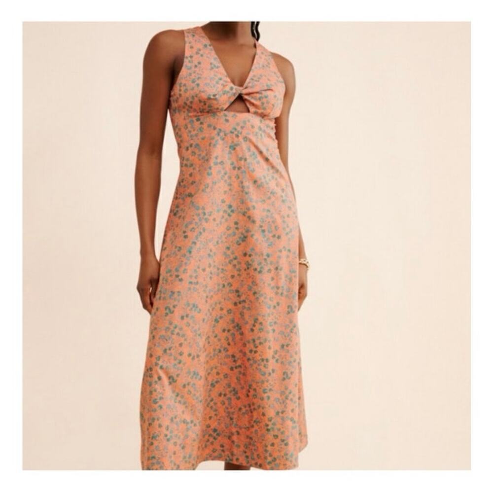 NWT Madewell Orange Floral Sleeveless Stephanie Midi Cotton Dress Size 4 - Picture 2 of 12